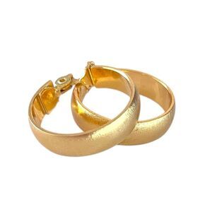 Vintage Monet Wide Gold Hoop Clip On Earrings